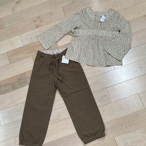 Bonpoint cotton brown pants & matching floral top